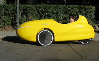 Michal Kapral in his Mango Velomobile