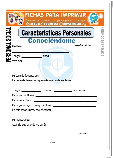 CONOCIÉNDOME (Fichas de conocimiento personal, emocional, familiar y de diferenciación sexual)