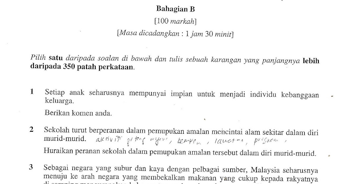 Contoh Soalan Karangan Spm Bahagian A - Soalan aw