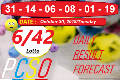 October 30, 2018 6/42 Lotto Result