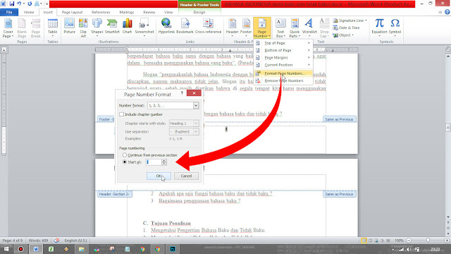 Cara Membuat Format Nomor Halaman Yang Berbeda di Word 2013 Dalam Satu Dokumen
