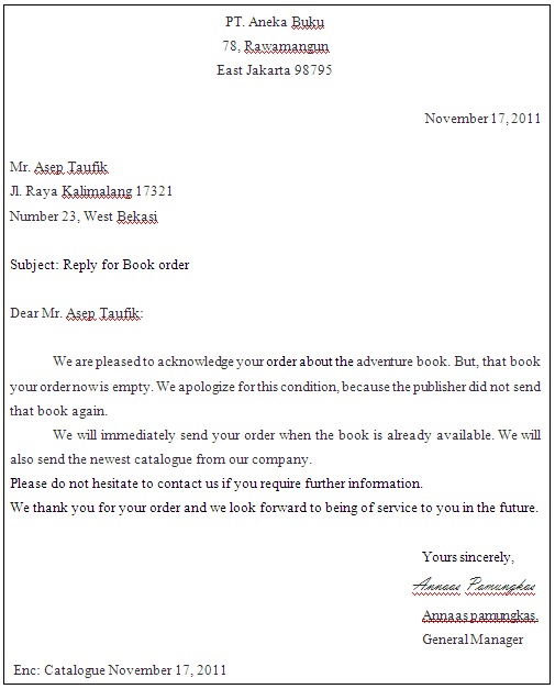 Annaas_pamungkas: Order Letter of English Business Letter