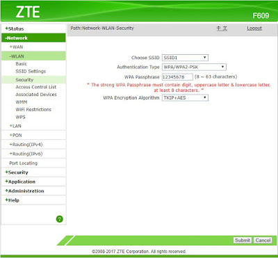 Mengubah Password WiFi ZTE F609