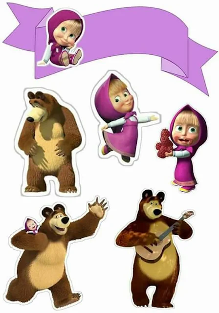 Masha and the Bear: Free Printable Cake Toppers. 