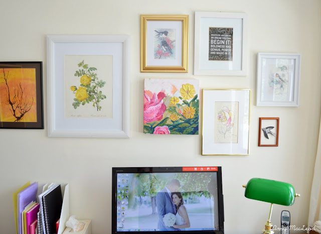 Interior design by Amy MacLeod - bright and light office redo with gallery wall