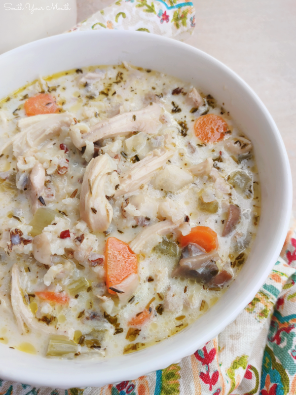 Chicken & Wild Rice Soup! A super flavorful, creamy soup recipe with tender chicken, hearty vegetables and wild rice that’s not too heavy but still oh, so satisfying.