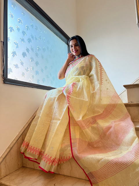 Linen saree in pastel colors