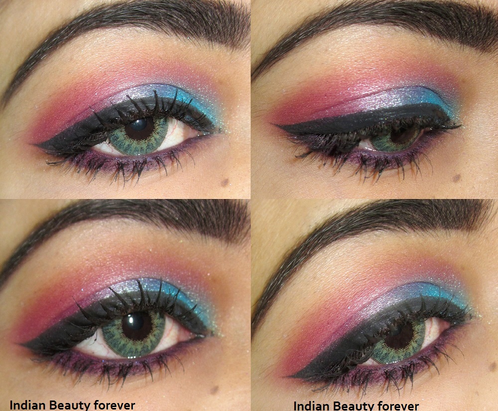 Pink Blue Colorful Eye Makeup Tutorial With Steps Indian Beauty