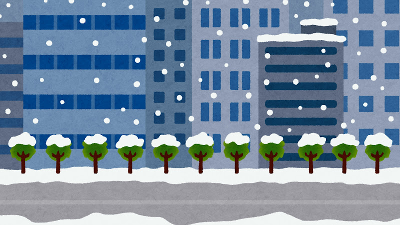 雪が降るオフィス街 ビル街のイラスト 背景素材 かわいいフリー素材集 いらすとや