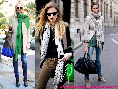 green scarf with polka dots, gray