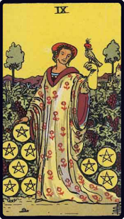 The 9 of Pentacles - Tarot Card from the Rider-Waite Deck