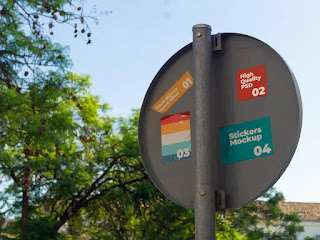 mockup of sticker collection on the back of a traffic sign