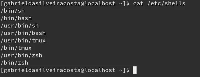 lista de terminais disponíveis no sistema operacional e que podem ser conferidos dentro de /etc/shells