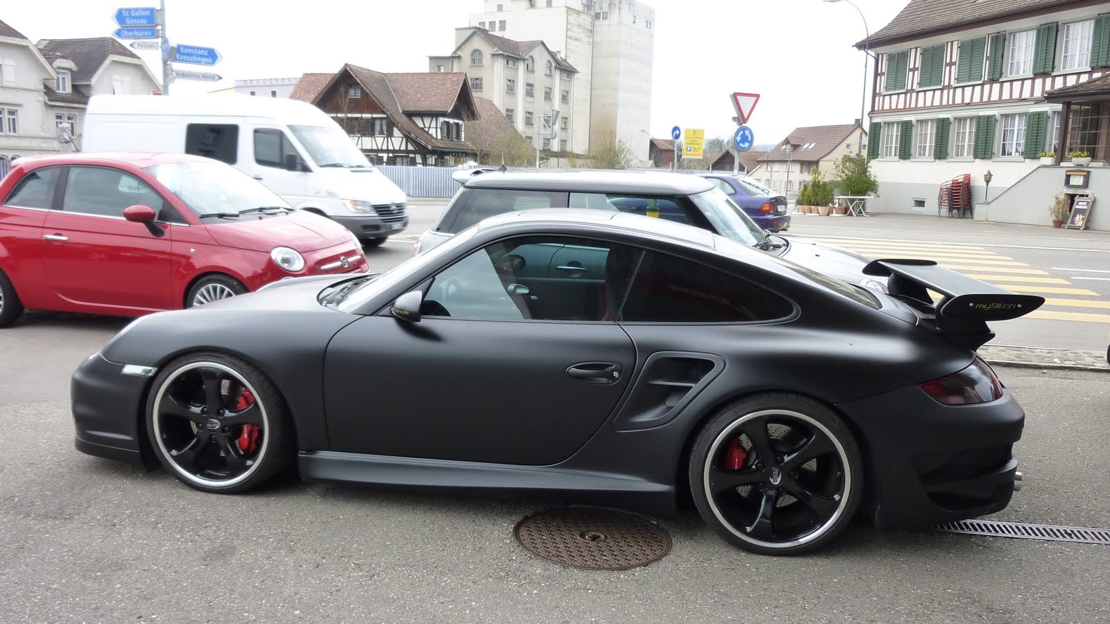 A matt black Porsche 997 Turbo