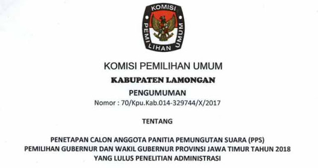 Pengumuman Hasil Seleksi Administrasi Calon PPS Kab Lamongan