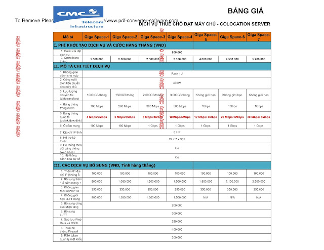 Bảng giá thuê chỗ đặt server