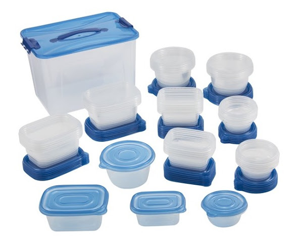 Image: Mainstays 92 Piece Food Storage Variety Value Set, Blue Lids