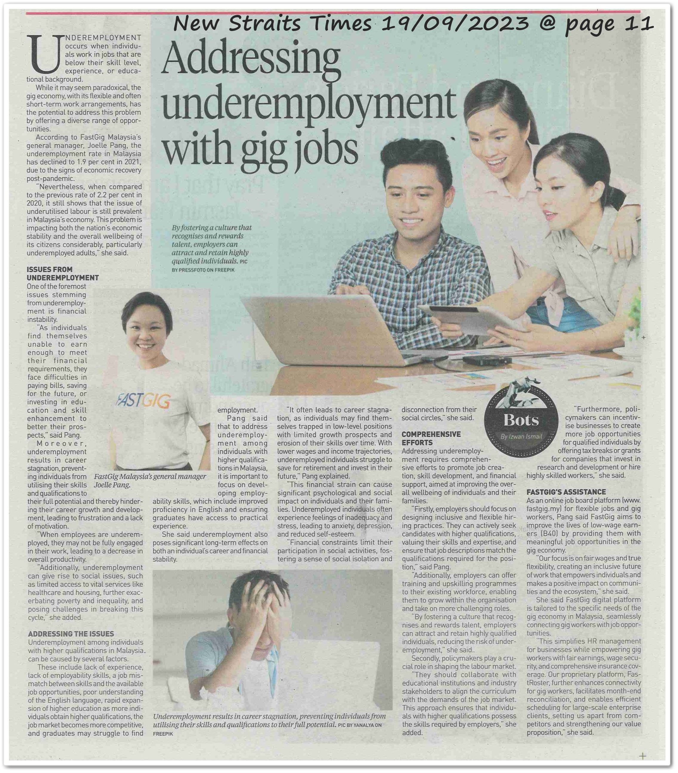 Addressing underemployment with gig jobs - Keratan akhbar New Straits Times 19 September 2023