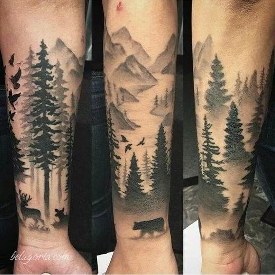 foto con tatuaje de bosque espectaculare