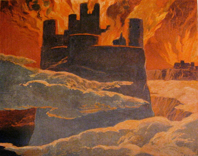 Сцена из последней фазы Рагнарёка, после того как Суртр поглотил мир огнем