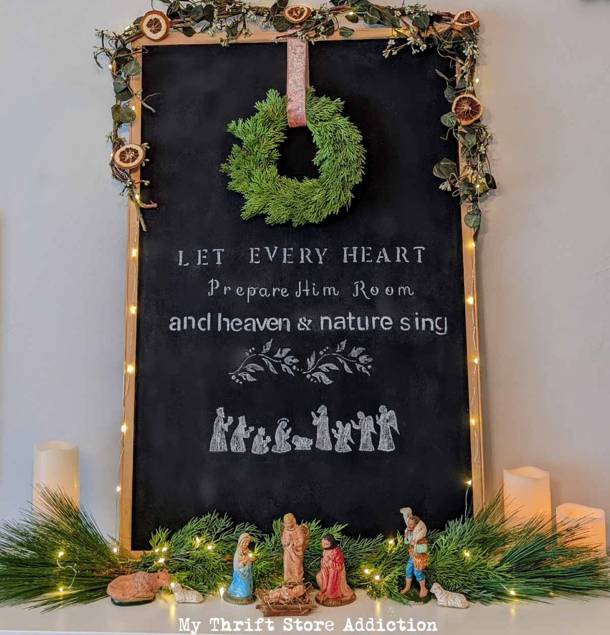 heirloom nativity Christmas mantel