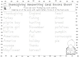 Thanksgiving Handwriting Cards Center Activity