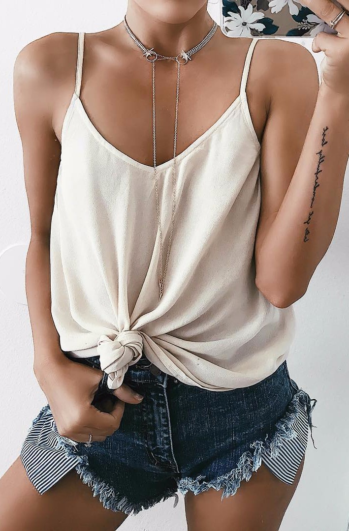 nude shades / silk tank + shorts 