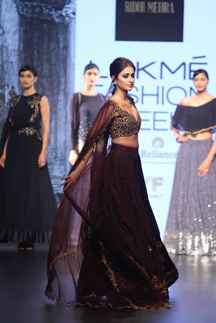 Ileana D Cruz in Wine Color Lehenga for Ridhi Mehra at Lakme Fashion Week Winter Festive 2016