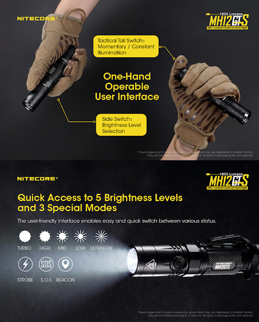 Nitecore MH12GTS XHP35 HD 1800LM 5 Brightness Levels 3Modes USB Rechargeable LED Flashlight 18650 