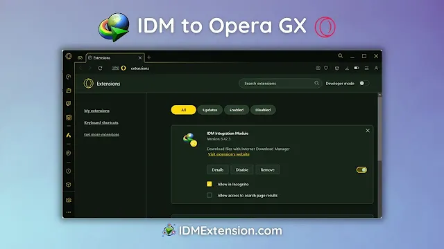 How to add idm extension in opera gx gaming browser