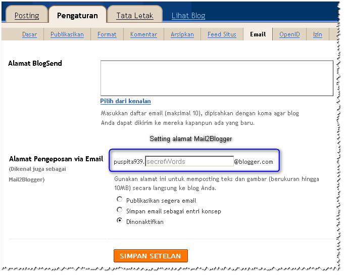 Setting Mail2Blogger