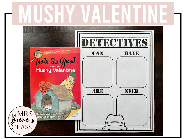 Nate the Great and the Mushy Valentine book activities unit with literacy printables and reading companion activities for First Grade and Second Grade