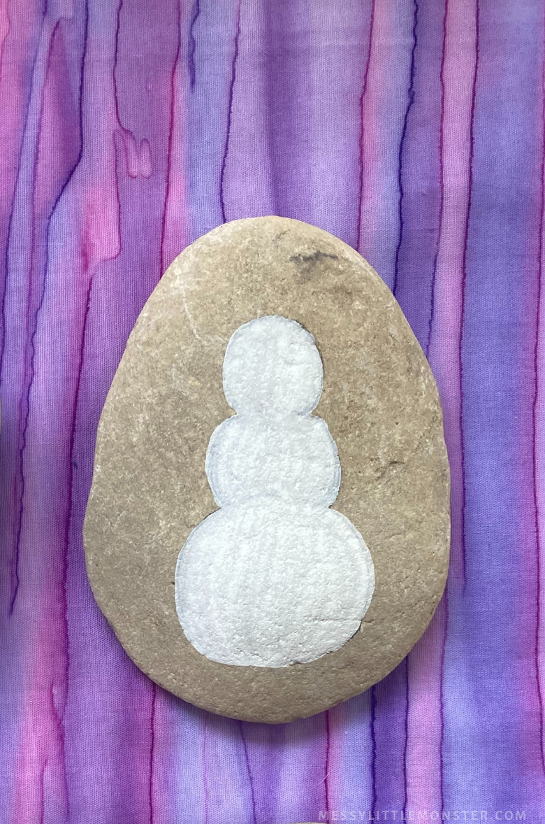 Winter rock painting - snowman