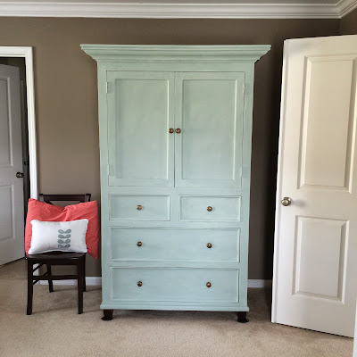 Armoire finished in Annie Sloan Duck Egg Blue and Old White | The Lowcountry Lady