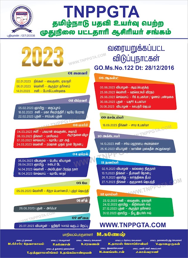 RH List 2023 - வரையறுக்கப்பட்ட விடுப்பு நாட்கள் விபரம்