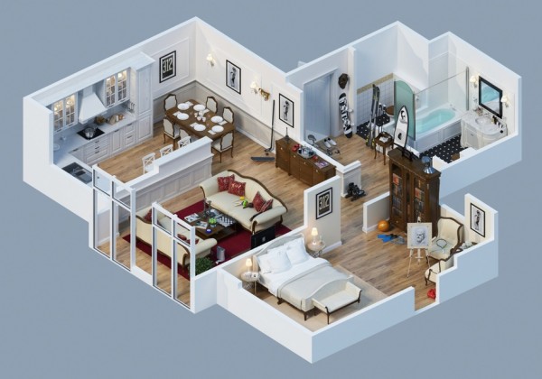 Gambar Denah Apartemen 3D Sederhana Modern