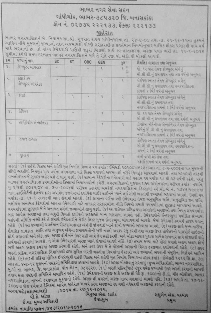 Bhabhar Nagarpalika various Recruitment notification