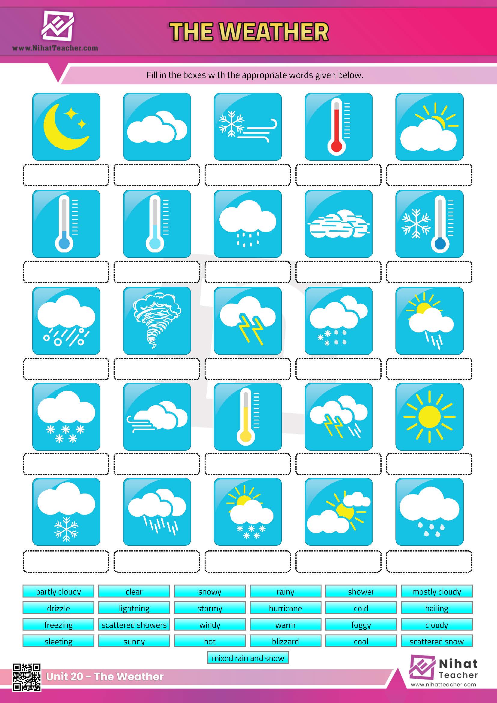 The weather in English.  What is the weather like today?  Fun printable activities about the weather in English.  A downloadable PDF worksheet about the weather in English.  #download#Click here to download a printable PDF worksheet about the weather in English.  Check other posts to take an online test about the weather in English.    Search this site to find more about the weather in English.
