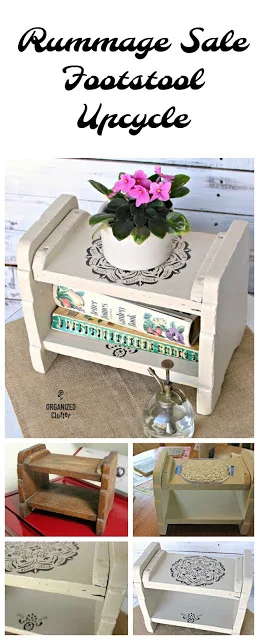 Upcycled Rummage Sale Footstool #upcycle #repurpose #stencil