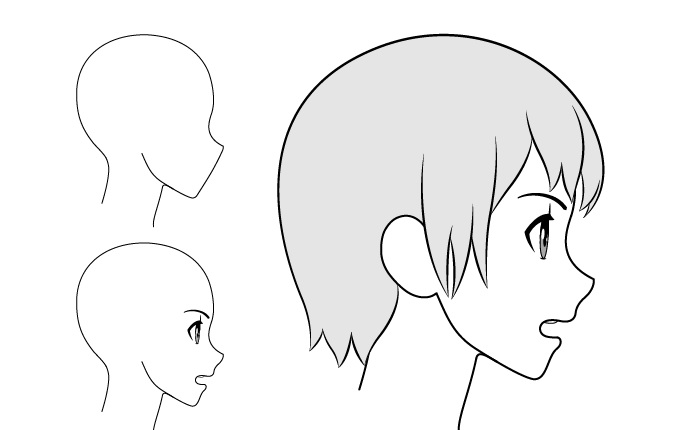 Gadis anime gambar tampilan samping mulut sedikit terbuka