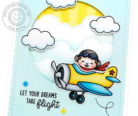 Sunny Studio Stamps: Plane Awesome Fluffy Clouds Borders Frilly Frames Dies Cards by Anja Bytyqi 