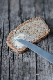 Rye and Oat Bread slice with butter knife