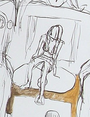 Close up Nude sitting in Caravan watching TV