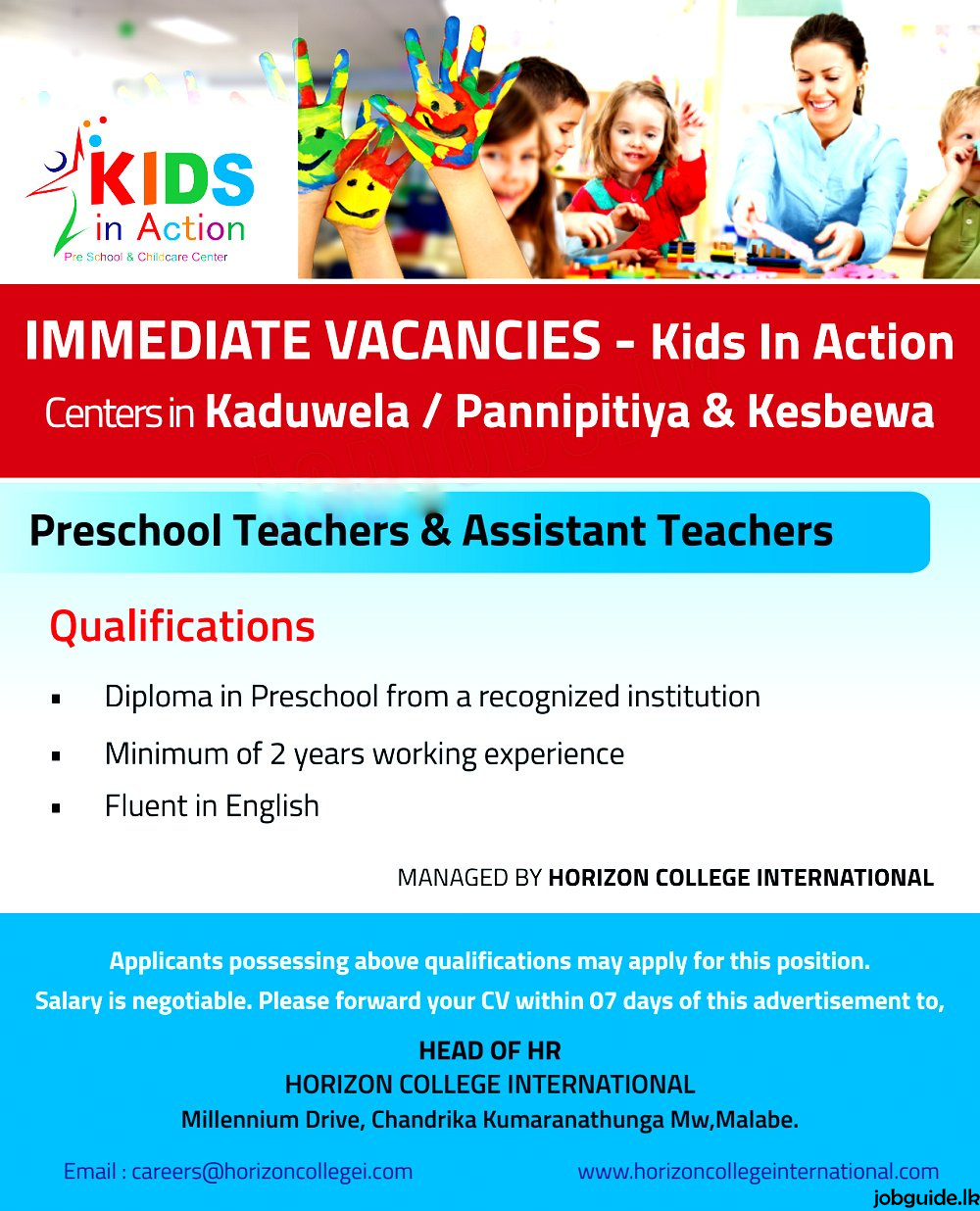 Pre School Teacher Jobs Sri Lanka 2022 november