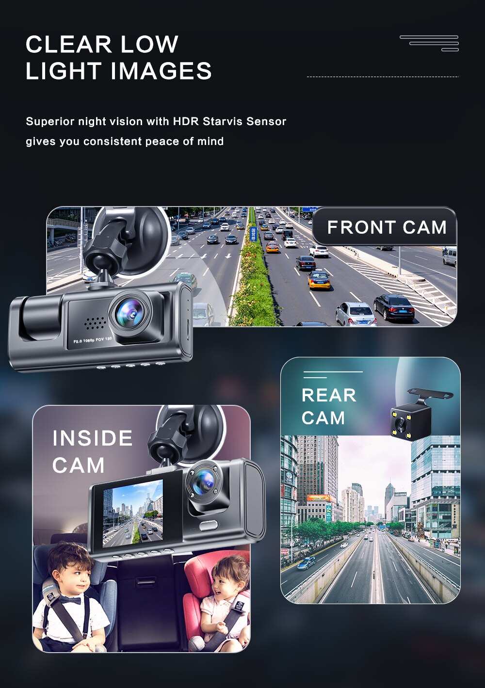 Dash Cam Night Vision Camera I Baideluo Dual-lens camera