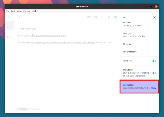 Simplenote internal link