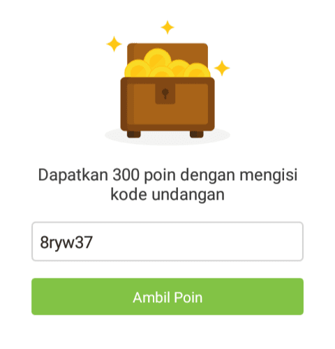 Pilih menu "Undang" yang berada pada menu "Saya" dan masukkan kode undangan (kode refferal): 8rwy37 untuk memperoleh 300 Poin pertama.