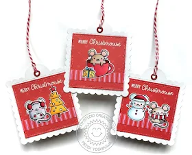 Sunny Studio Stamps: Merry Mice Christmas Mouse Holiday Gift Tags (using Very Merry 6x6 Paper & Scalloped Square Tag Dies)
