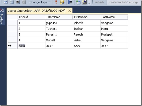 Sample data for Entity Framework Example