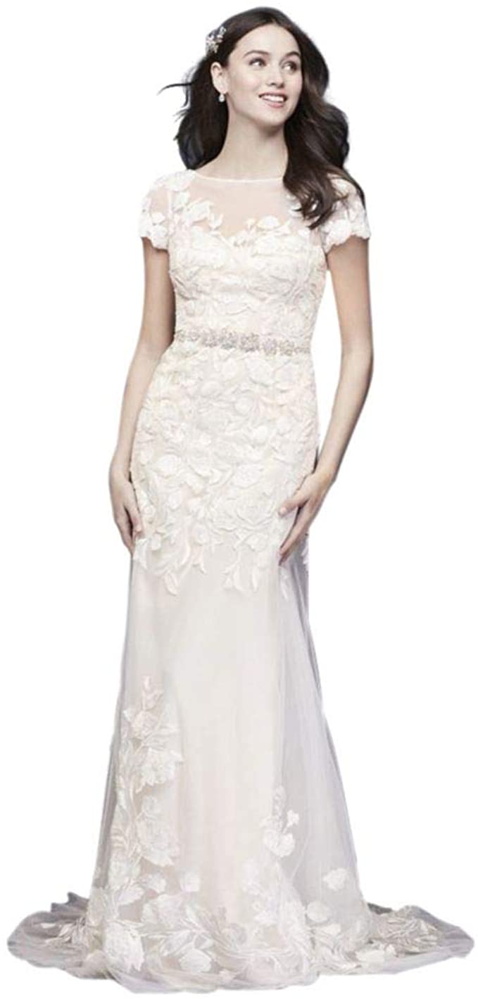  Bridal Embroidered Illusion Cap Sleeve Wedding Dress Style